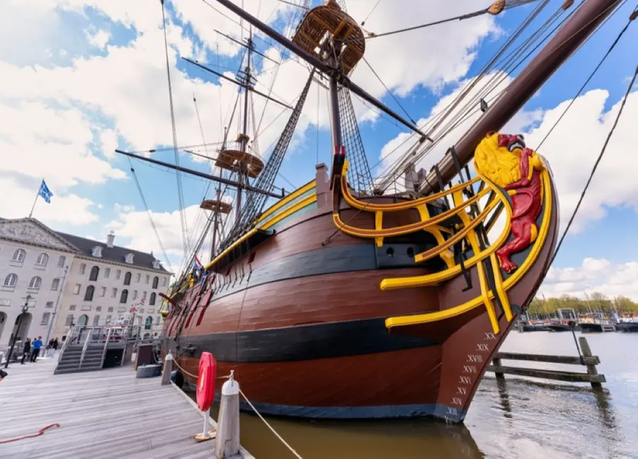 A picture of an old trading ship outside the National Maritime Museum